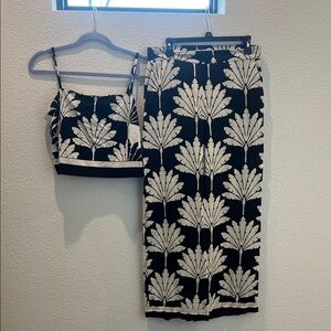 LOFT Black and White Leaf Print Jumpsuit